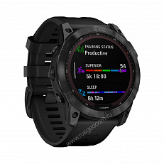 умные Часы Garmin Fenix 7X Sapphire Solar титановый черный DLC с силиконовым ремешком